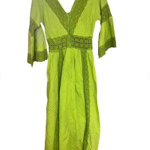 Rare 1960s Vintage Bright Green Plunge Dress